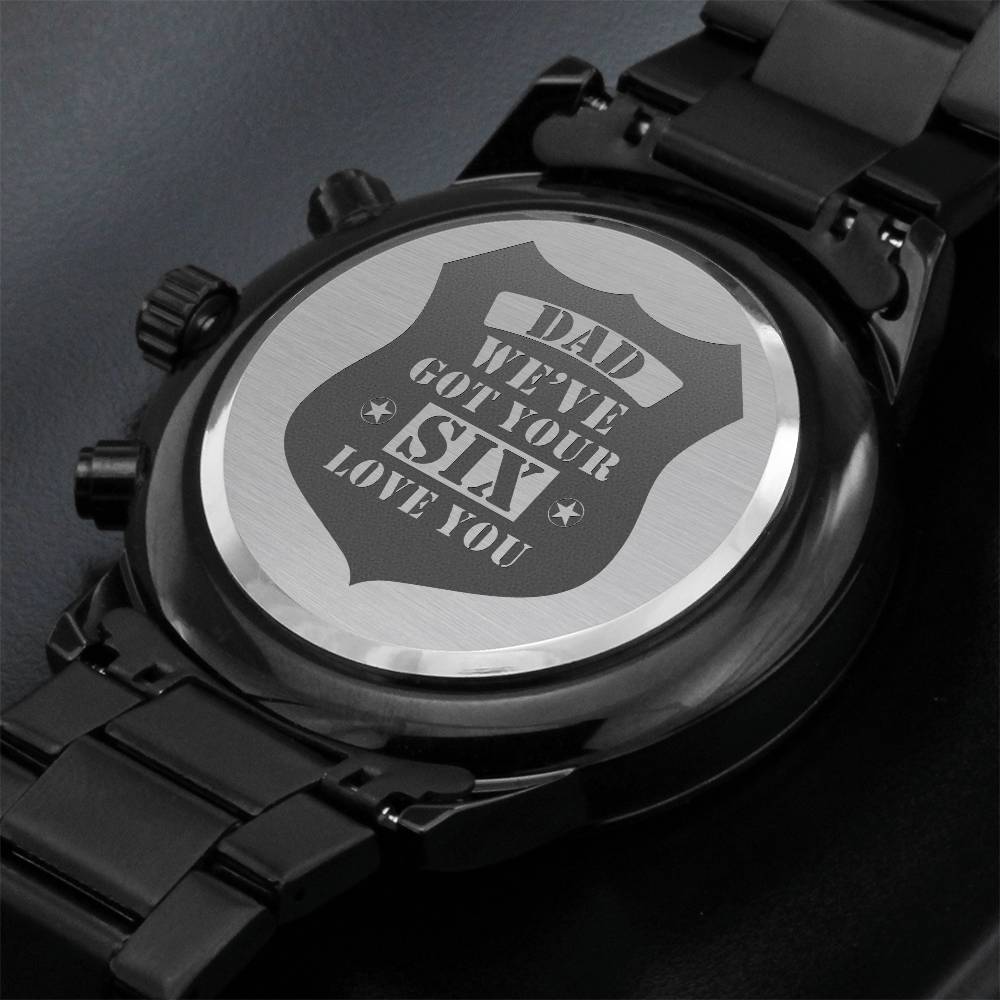 Men's Watch Engraved Watch We've Got Your Six (Charcoal Black) –