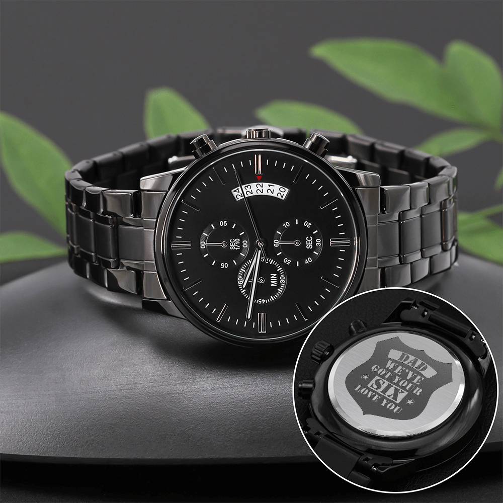 Men's Watch Engraved Watch We've Got Your Six (Charcoal Black) –
