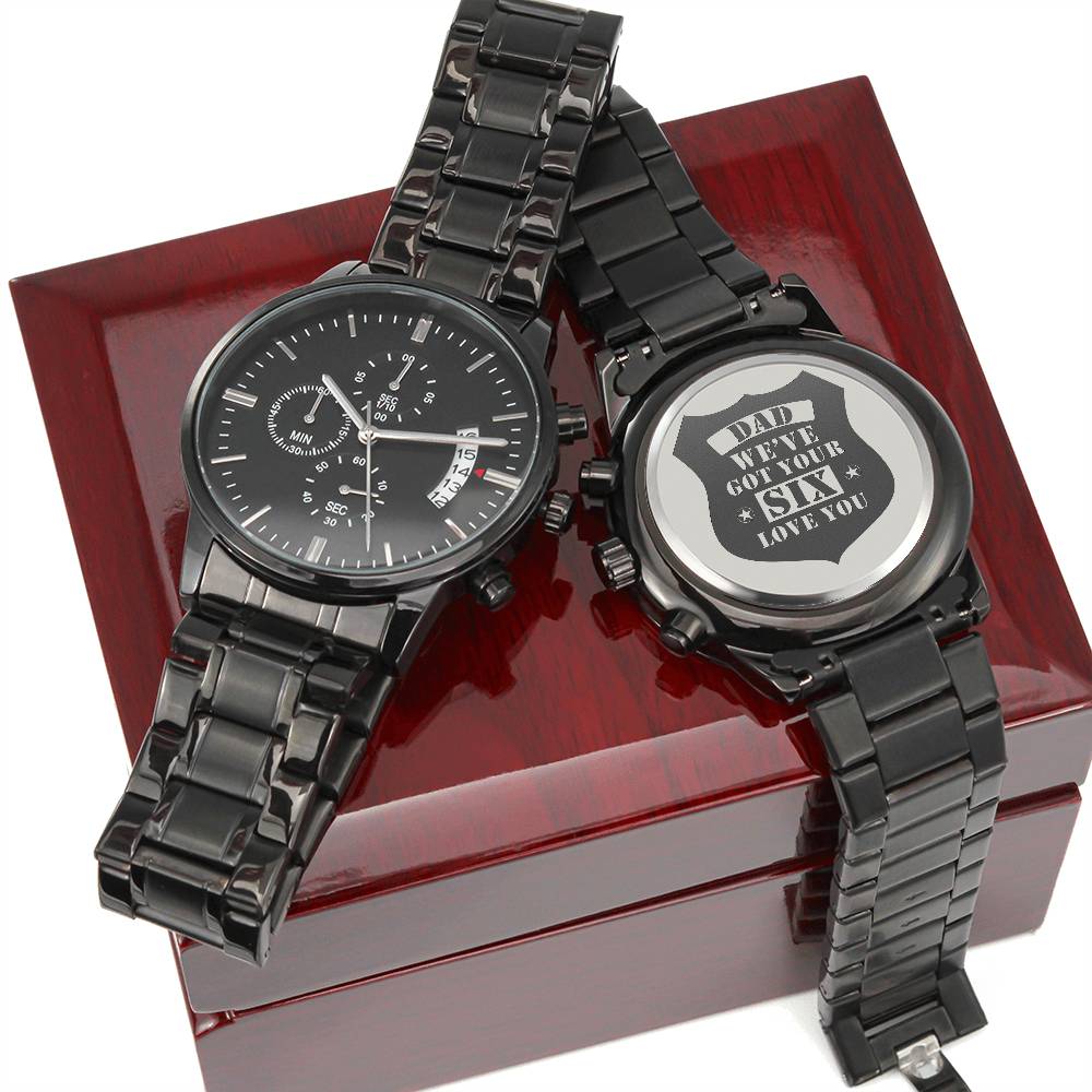 Men's Watch Engraved Watch We've Got Your Six (Charcoal Black) –