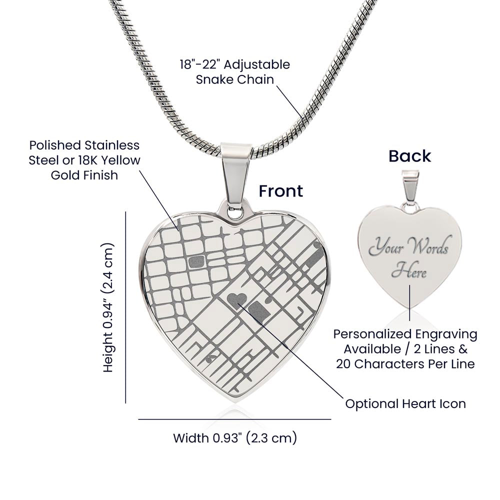 Map Heart Necklace - Hold Your Special Place Close to your Heart