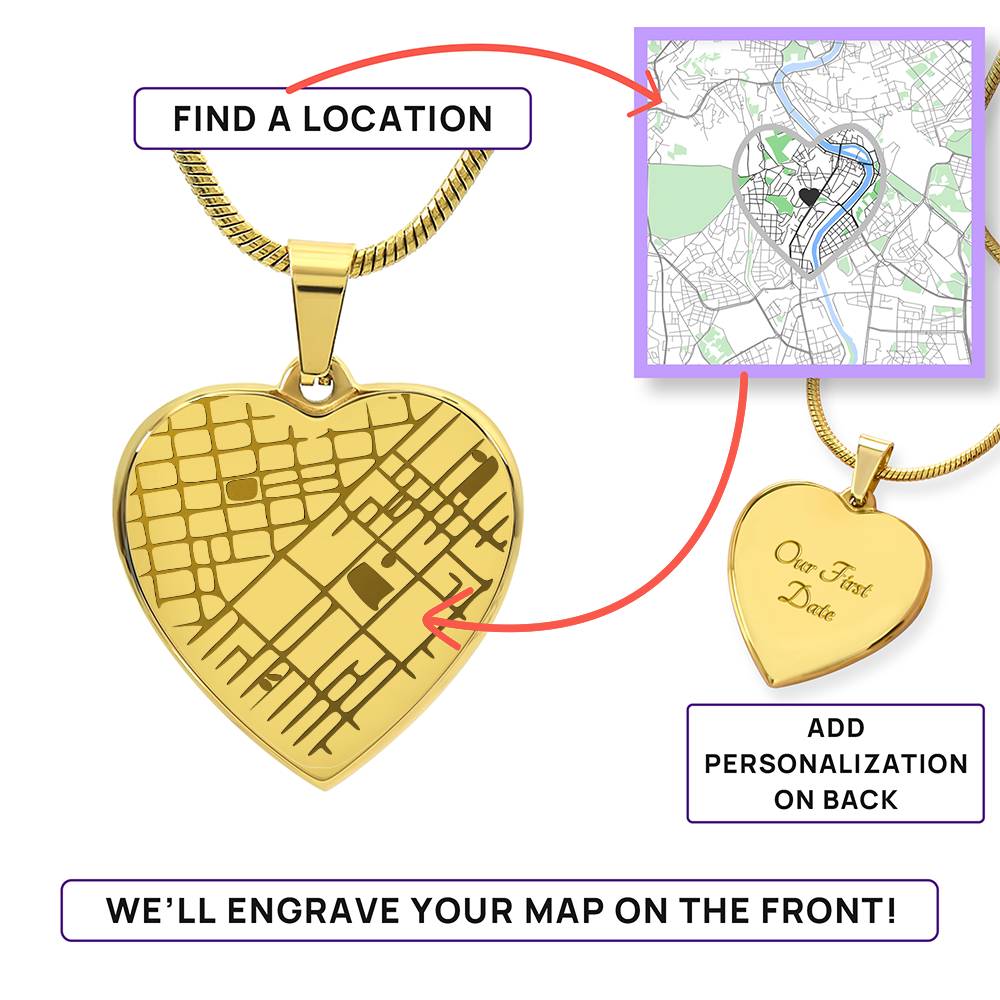 Map Heart Necklace - Hold Your Special Place Close to your Heart